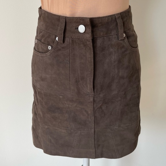 All Saints Graphite Brown Goat Leather Routledge Suede Mini Skirt EUC Size 2 - Picture 1 of 10